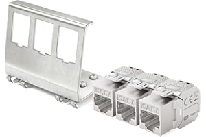 hb-digital 3X CAT 7 Keystone Modul RJ45 Buchse STP 10 Gbit/s - werkzeuglos LSA - mit 1x 3-Port 35mm DIN Rail Metall Hutschienenadapter Keystone Halterung Ethernet LAN Netzwerk Switch