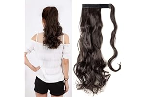 SILK-CO Ponytail Hair Extension 17inch Dark Brown Clip in Pony Tail Curly Synthetic Wrap Around Extension Hairpiece