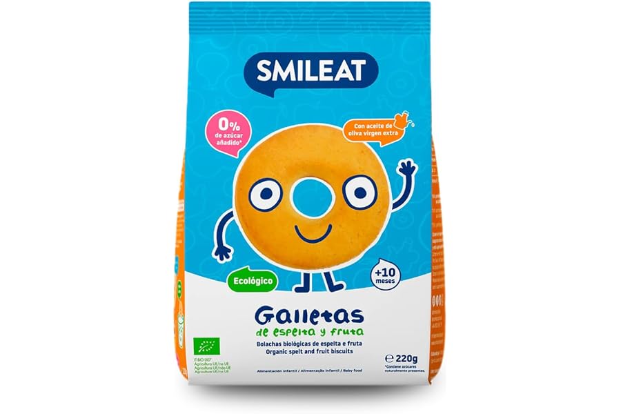 Smileat - Galletas de Espelta y Fruta para Peques 10+ meses - Sin Azúcar Añadido, Con Aceite de Oliva Virgen Extra- Perfectas