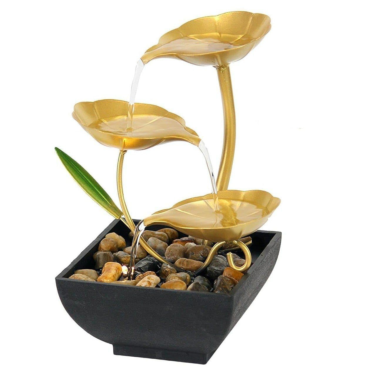 Vishweshwar Tabletop Metal Water Fountain - Home Decor Ornaments with Waterfall, Desktop Leaf Fountains, Deep Basin & Natural