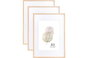 KAIWIN Bilderrahmen A3 Eichenholz Holz Fotorahmen 3er Set MDF mit Acrylglas zum aufhängen Benutzt für Wohnzimmer, Schlafzimmer, Arbeitszimmer, für Fotos, Kunstwerke und Poster