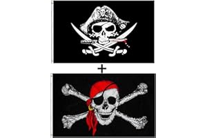 GAKA FAVOR 150x90 cm Piraten Flagge - Jolly Roger Schädel Brust gekreuzte Knochen Polyester für Piratenparty Halloween Outdoor Decor(2 Stück