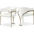Meridian Furniture 553Cream-C Madelyn Collection Modern | Contemporary Vegan Leather Upholstered Dining Chair with Brushed Brass Metal Frame, 23.5" W x 22" D x 30" H, Cream, Set of 2