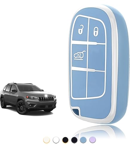 KUNIO Custodia per chiave auto per Jeep Renegade Compass Grand Cherokee per Dodge per Fiat 500X Ducato Tipo Cross, in lega + pelle protettiva portachiavi a 5/7 tasti, 2 tasti A grigio