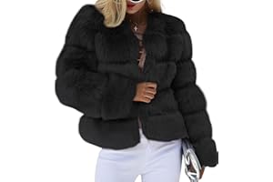 loveimgs Women Warm Fluffy Cropped Puffer Jacket Faux Fur Coat Crop Parka Collarless Winter Teddy Bear Coat Overcoat