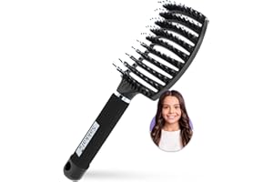 Cepillo de Pelo, Cepillo de Cerdas de Jabali Naturales SAKKAL Largo, Grueso, Fino, Rizado Y Enredado Herramientas de Peinado Profesional Todas 100% Natural Desenredando Secado Rápido Noir