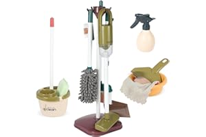 Vicloon 14 Piezas Set Limpieza Juguete, Juguete para el Hogar Juego de Simulación con Aspirador, Escoba, Cubo, Fregona, Paño, Cepillo, Recogedor etc, Juguete de Limpieza para Niños a Partir de 3 Años
