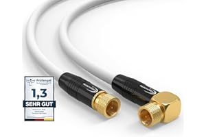 3 m SAT Antenna Cable Satellite, Cable Digital HDTV 5-Way 135 dB 2 x F-Connector 1x 90° Angled Gold-Plated Coaxial Cable, Class A+ Ultra HD / 4K / 3D / UHD Coaxial Satellite Router Modem Cable (3 m, White)