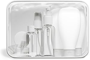 lipaux Botellas de viaje de plástico Contenedor para artículos de tocador, TSA aprobado por la TSA Tamaño de viaje Artículos de tocador Botellas Kit para Líquidos Champú Acondicionador Loción,