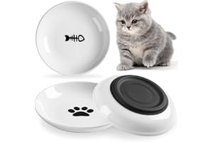 Wellbro Ceramic Cat Bowls, 3 Pcs Whisker Friendly Shallow Food Bowls, Kitten Dishes with Non-Slip Silicone Base‌ (Shallower-3 PACK)