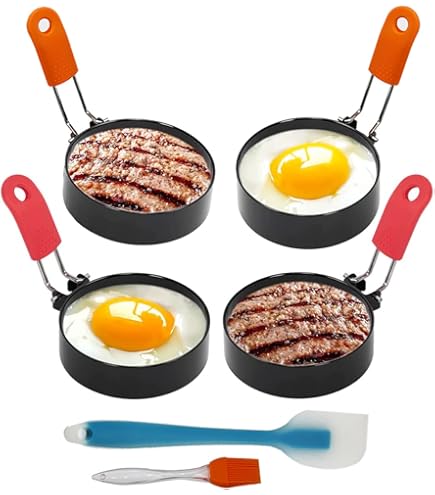 4 Anelli Per Uova Antiaderenti In Acciaio | Per Uova In Camicia, Pancake, Frittate | Con 2 Pennelli | Facili Da Pulire - Foto 8
