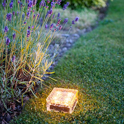 4er Set LED Solar Glas Pflastersteine Wegbeleuchtung warmweiß groß Lights4fun - 2