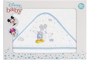 Interbaby - Capa de Baño Bebe Blanco/Azul | Toalla Bebe con Capucha 100% Algodón, 100x100cm, Unisex | Suave, Secado Rápido | Ideal Recién Nacidos, Bebes y Niños Pequeños | Diseño Counting Sheep Mickey