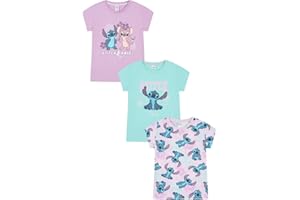 Disney Lot de 3 t-Shirts Lilo et Stitch pour Filles Angel Haut d'été Manches Courtes