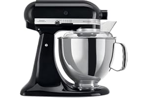 KitchenAid Batidora amasadora - Artisan - Robot de Cocina con Cabezal Inclinable - Amasadora con 5 Accesorios - Batidora de repostería con 2 boles de Acero Inoxidable - 4,8 L y 3 L - Negro onix