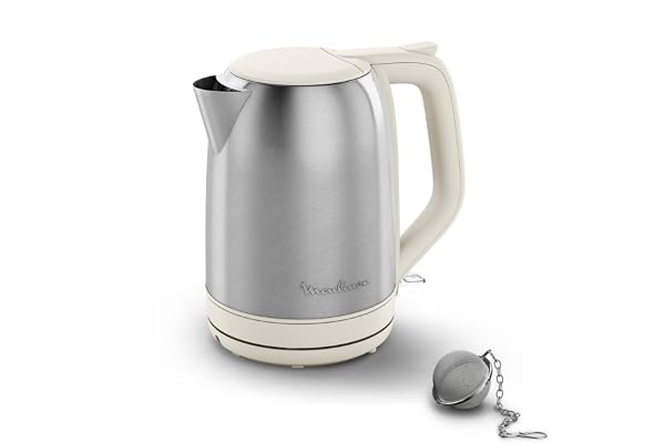 Bouilloire électrique Moulinex Subito inox finition beige, Indicateur 1tasse, Ouverture à une main, boule a thé, BY5S1AE0, Rise