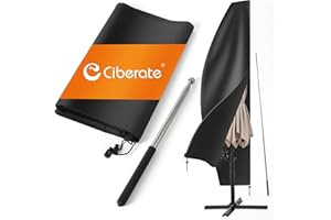 Ciberate Sonnenschirm Schutzhülle Ampelschirm Schutzhülle, wasserdicht 420D-Oxford-Stoff Sonnenschirmhülle mit Stab, Winddicht Abdeckhauben für Sonnenschirm, schwarz (280cm x 30 x 81/45 cm)