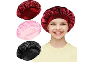 FUYOAL 3 Pieces Kids Silk Bonnet, Children Satin Elastic Night Sleep Bonnet Wide Band Soft Satin Sleep Caps Hair Caps for Kids Girls Sleeping Hair Care
