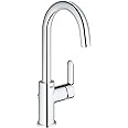 GROHE Bauedge Single-Lever Basin Mixer L-Size Eco-Friendly with High Swivel Spout and Pop-Up Waste Set, Chrome Finish 23760000