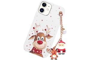 Yoedge Weihnachten Handykette Handyhülle für iPhone 11 6,1" Hülle mit Band, Weihnachts Schutzhülle mit Muster Hirsch, Weich Silikon TPU Stoßfest Christmas Case Cover für iPhone 11, Weiß
