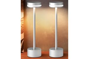 FUNTAPHANTA 2 Pack LED Battery Operated Cordless Table Lamp with Touch Sensor, Aluminum Lamp Body, 3 Level Dimming, 4000mAh Rechargeable Battery, 3000K Warm Light, for Dining Table (Silver)