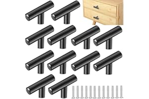 ZACUDA 12 PCS T Bar Handle Stainless Steel Cabinet Pulls 50mm Single Hole Drawer Knob Pulls Kitchen Cabinet Handles Furniture Knobs with Screws for Cupboard Cabinet Wardrobes Bathrooms Doors（Black）