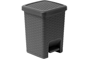 Addis Cubo de Basura Cuadrado baño Efecto ratán, 6 litros, Color carbón, Gris Oscuro, Pedal Bin