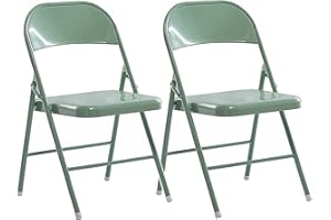 LeChamp Steel Folding Chair Strong Metal Frame Camping office Chair Space Saving Desk Chair for Guest, Visitor & Conference Temporary Seat (Green, 2)…