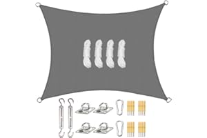 Sunal Shade Sail Waterproof 3×3m with Installation Fixing Kit, Rectangle Outdoor Garden Sun Shade Sail Canopy,PES Polyester and Tear Resistant,Sail shade for Outdoor Garden Party Backyard Lawn,Grey