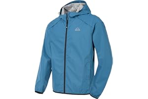 Rdruko Waterproof Jacket Mens Lightweight Packable Thin Rain Coat Outdoor Camping Hiking Cycling Running Jacket Full Zip Hooded Windbraker