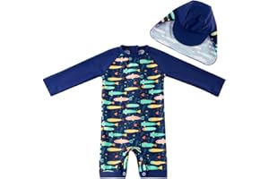 UMELOK Baby Boys Swimwear UPF 50 Sun Protection All in One Swimsuit with Snap Bottom (Come with a Sun Hat)