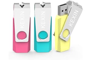 KEXIN Clés USB 2.0 32Go Lot de 3 Clef USB 32 Go 2.0 Cle USB Flash Drive 32 Giga LED avec Pince en Métal à 360° 3 Pièces USB Mémoire Externe 32GB Fonctionne pour PC (Cyan Jaune Rose)