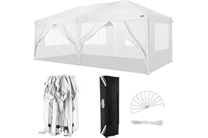 Cobizi Gazebo da Giardino 3x6 m Pieghevole Tendone Gazebo con 6 Pareti Laterali | Protezione UV 50+ | Telaio Telescopico in Acciaio | Tenda Giardino Gazebo per Feste, Campeggio, Spiaggia (Bianco)
