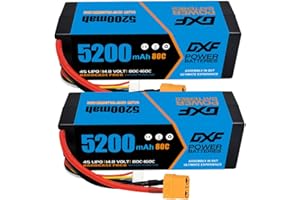 DXF 14.8V 4S Lipo Battery 5200mah 80C XT90 Plug for 1/8 Scale Car Buggy RC Airplane Helicopter Boat（2pack）