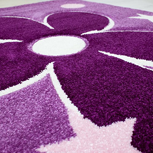 Kinder Teppich Modern Blumen Sterne Farbe Lila – VIMODA; Maße: 120×170 cm - 3