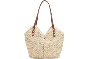 ZARCHE Straw Woven Tote Bag for Women Large Capacity Summer Beach Travel Handbag Shoulder Bag with Zipper