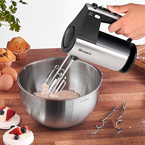 Homdox Handrührer 10 Geschwindigkeiten mit Turbo und Auswurftaste, 4 Edelstahl Rührstäben und Knethaken 250W Elektrische Handmixer - 2