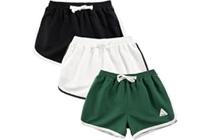 Rolanko Girls Sports Shorts, Cotton Summer Contrast Binding Dolphin Short Pants, Kids Athletic Gym Wear for Running and Dancing, 3 Packs