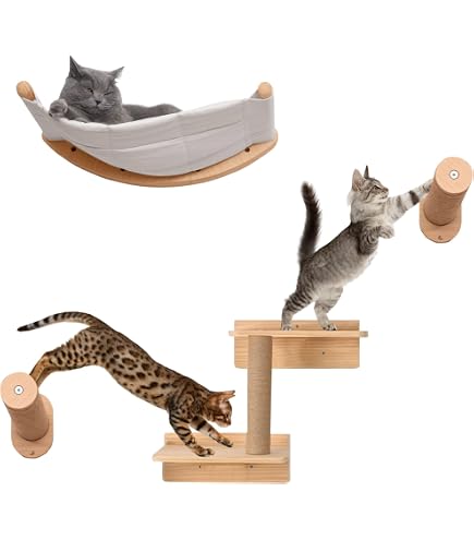 WOOWOOD Kattenklimwand XL – Set Van 3 – Kattentrappen Voor Aan De Muur – Massief Hout – Antislip Vlies – Belastbaar Tot 35 Kg – Europese Productie 4 miniatura