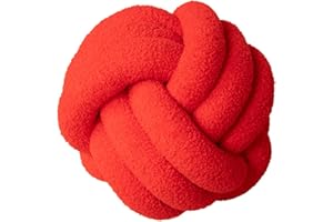 Fay Bless Modern Home Decor Knot Ball Pillow - Handmade Soft Round Cushion for Bedroom, Bed, and Living Room (Red,28CM)