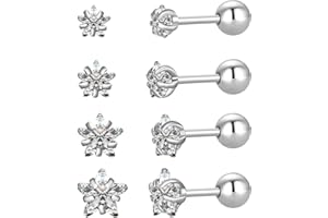 JMFENFA 4 Pairs Star Heart Square Stud Earrings Screw Back 18K Gold Plated Surgical Stainless Steel Cubic Zirconia Stud Earrings 3-6mm