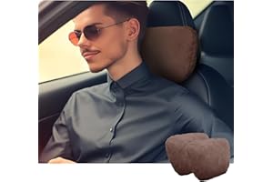POKSRI Car Neck Pillow for headrests, Superfiber Suede Support Head Pillows,Plant-Based Polyester,11.8x7.5 refillable&Multiple&Adjustable Drive Vehicle Cushion Seats(Light Coffee,Neck Pillow 2pcs)