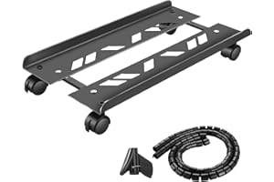 Hmseng Metall PC Ständer für PC-Tower, Computer Desktop Ständer, Universal verstellbare CPU Ständer mit Rollen - (Schwarz)