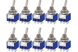 Hailege 10pcs AC 125V 6A Amps ON/ON 6 Terminal 2 Position DPDT Toggle Switch MTS202