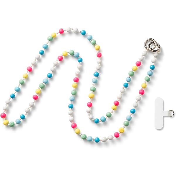 Chaîne De Téléphone Portable Avec Perles - Cordon Universel 130 Cm, Patch Pour Coque - Noir