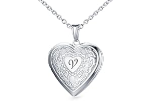 MUERDOU Locket Necklace That Holds Pictures Initial Alphabet Letter Heart Shaped Photo Memory Locket Pendant Necklaces