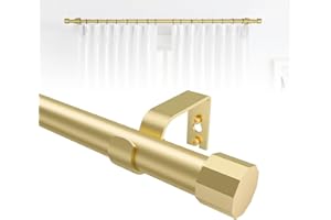 JIALEXIN Gold Curtain Pole for Windows, 40-302cm Curtain Poles Set for Eyelet Curtains, 1'' Diameter Adjustable Length Curtain Rod, Easy Install Decorative Metal Adjustable Curtain Pole