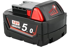 WAITLEY P0WER ELEKTR0 Batería de iones de litio de 5.0Ah compatible con Milwaukee M18 18V herramientas 48-11-1820 48-11-185048-11-1828 48-11-10 Herramientas eléctricas inalámbricas Baterías