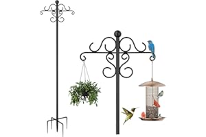 FANADO Bird Feeders Hanging Station, 194cm Free Standing Bird Feeder Poles Hangers with Double Crooks Hook, Heavy Duty Metal bird tables for Garden, Outdoor, Lanterns, Light - 02