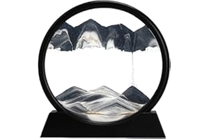 USMEI Fließender Sandrahmen, Bewegliche Sandkunst Bild rund Glas 3D Tiefsee Sandbild in Bewegung Display fließender Sand Rahmen für Desktop Home Office Dekor (Schwarz, 7 Zoll)